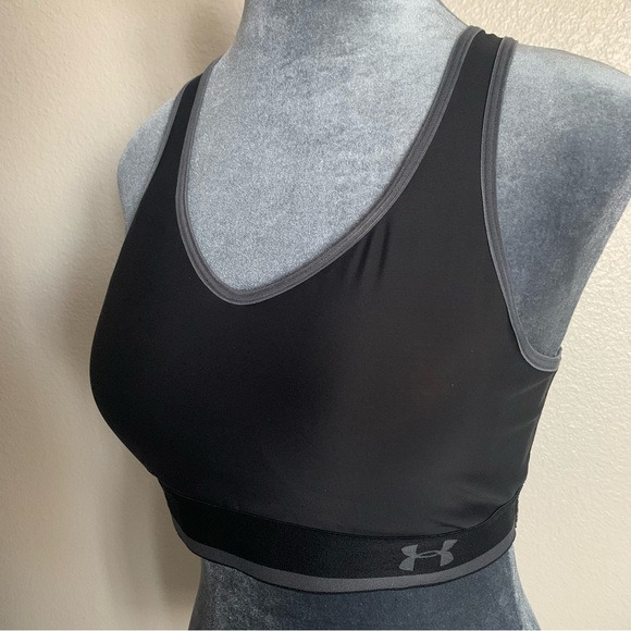 Under Armour Womens Large Crossback Vneck Black Heat Gear Sports Bra - Picture 1 of 5